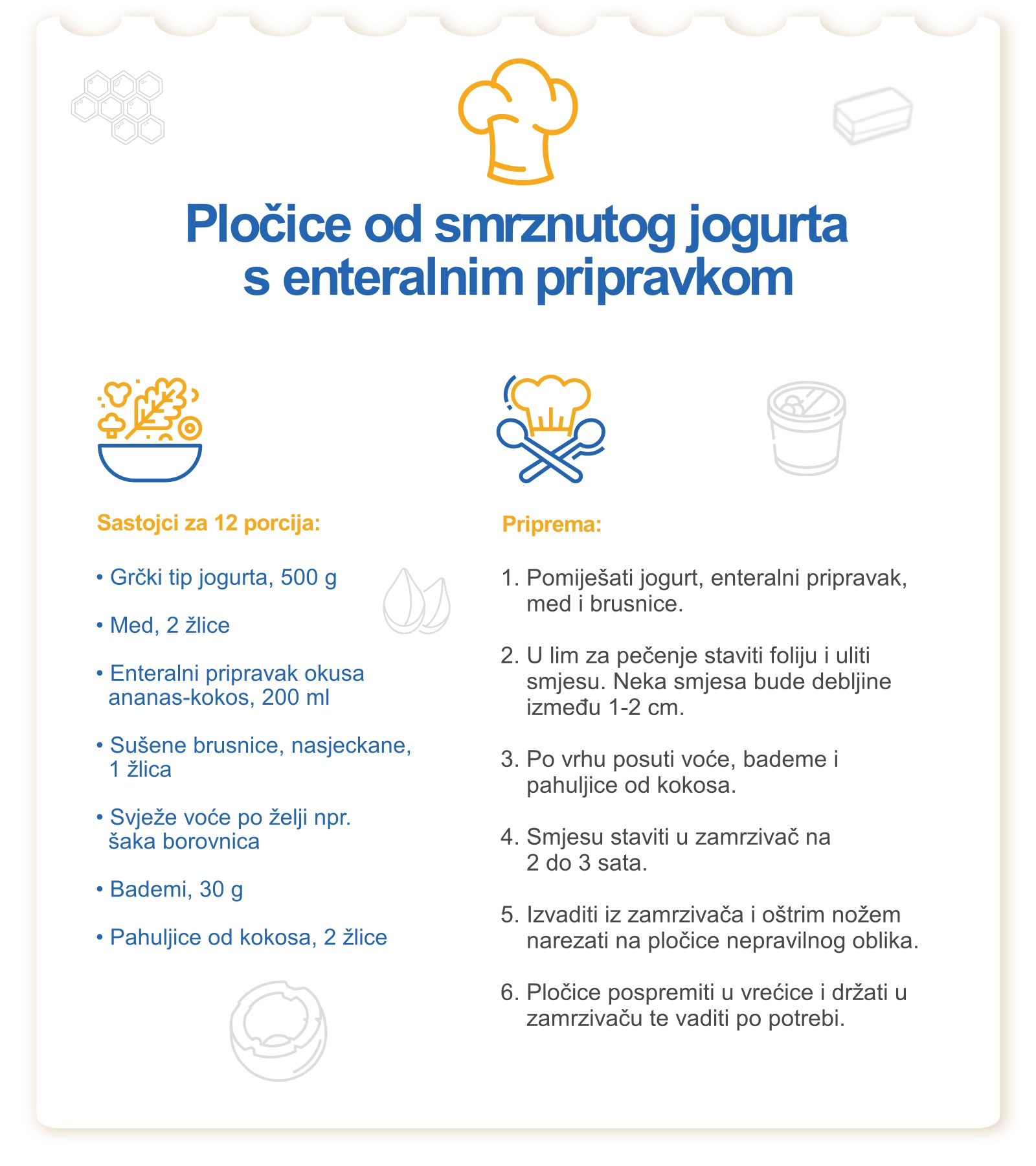 Pločice od smrznutog jogurta s enteralnim pripravkom